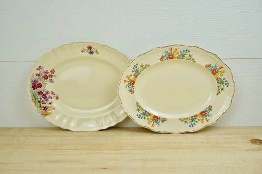 Antique Platters, Oval Serving Plate, Farmhouse Dishes, Meakin, Set of 2