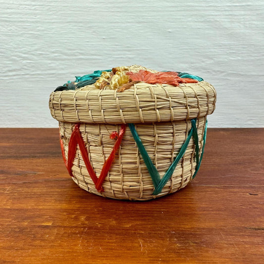 4" Woven Basket with Lid - Handmade Stash Box