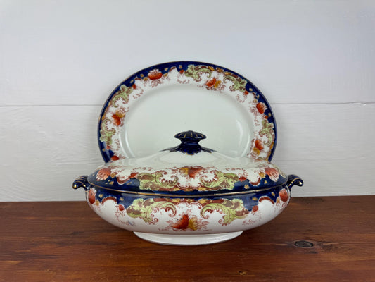 12" Platter and Covered Bowl - Cobalt Blue and Green - Bishop & Stonier Repton 3 Piece Set